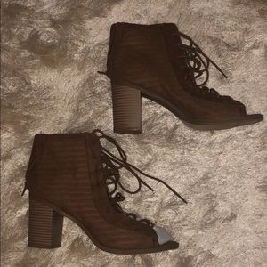 Tan and Suede Lace Up Sandals